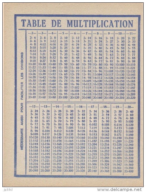 Cahier Non Agrafé (farde) MDB Avec Table De Multiplication Au Dos - Sin Clasificación