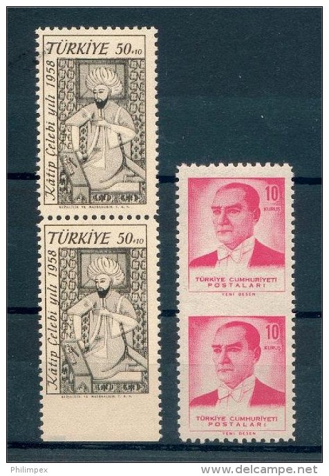 TURKEY 2 VARIETIES, VERTCAL PERFORATION MISSING NH - Unused Stamps