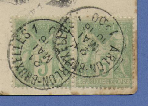 Franse Zegels Op Postkaart, Ontwaard Met Treinstempel ARLON-BRUXELLES 1 Op 21/05/1900 - Bureaux De Passage