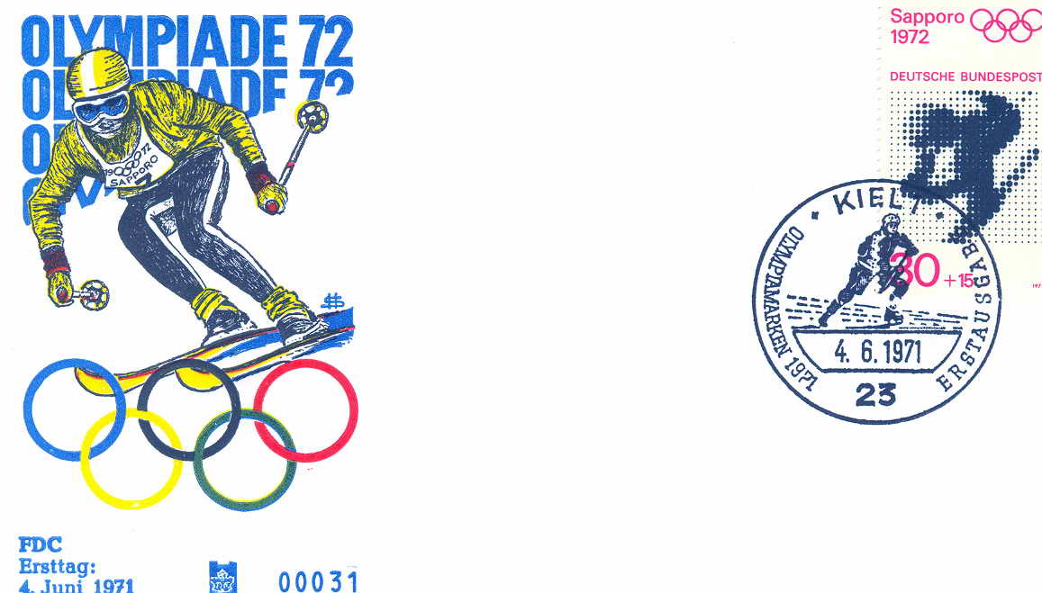 FDC ALLEMAGNE DE L EST 1971 JEUX OLYMPIQUES DE SAPPORO 1972 + OBLITERATION HOCKEY SUR GLACE - Winter (Varia)