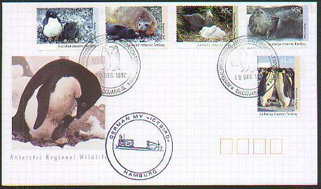 AUSTRALIAN ANTARCTIC TERRITORY 1992 MACQUARIE ISLAND WILDLIFE COVER - SEALS, PENGUINS, BIRDS. GERMAN CANCEL - Autres & Non Classés