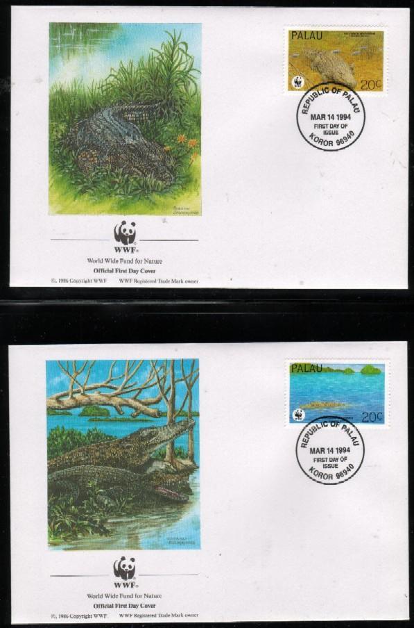 WWF 0159 1994 PALAU ESTUARINE CROCODILE SET OF 4 FDCS - Autres & Non Classés