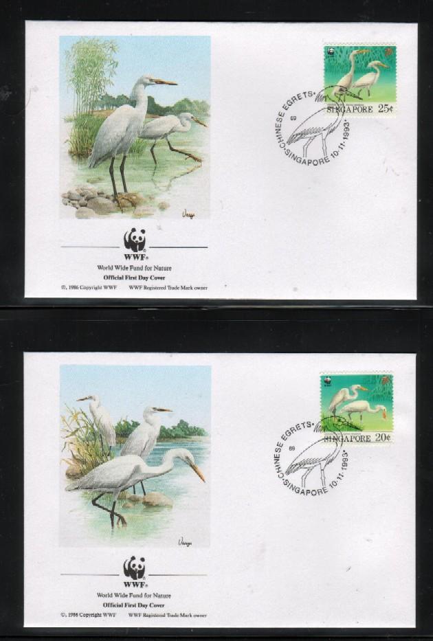 WWF 0153 1993 SINGAPORE EGRET SET OF 4 FDCS - Sonstige & Ohne Zuordnung