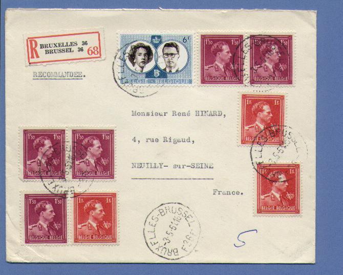 690(3)+691(5)+1171 Op Aangetekende Brief Met Stempel BRUSSEL 36 - 1936-1957 Open Kraag