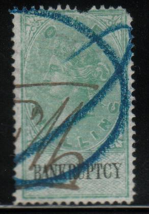 GB BANKRUPTCY REVENUE 1889 1/- GREEN & BLACK WMK VR PERF 14 - Fiscaux