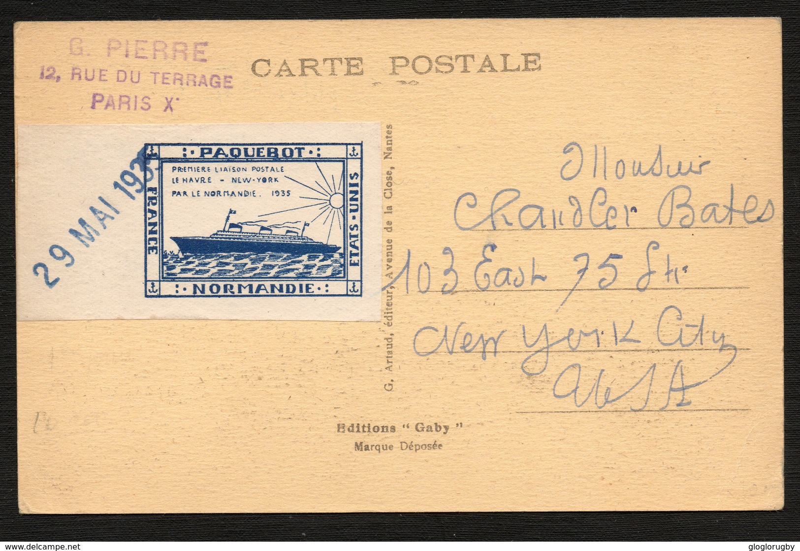 CARTE MAXIMUM PAQUEBOT NORMANDIE VOYAGE INAUGURAL + VIGNETTE N.D - 1930-1939