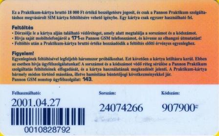 Hungary - GSM Recharge Card - Pannon Praktikum 14400 Ft - Hongrie