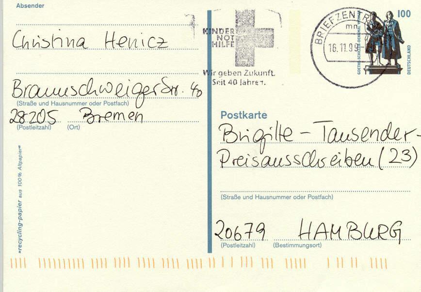 BRD Post Stationary With Day Postmark: "Kinder Not Hilfe Wir Geben Zukunft, Seit 40 Jahren" Help Childeren - Altri & Non Classificati