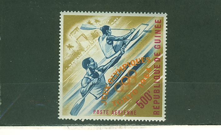 E0154 Canoe Surcharge Orange PA 47 Guinée 1964 Neuf ** Jeux Olympiques De Tokyo - Kano