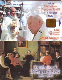 MALTE JEAN PAUL II PAPE BEATIFICATION NAZJU FALZON 38 U UT A PUCE RARE - Malte