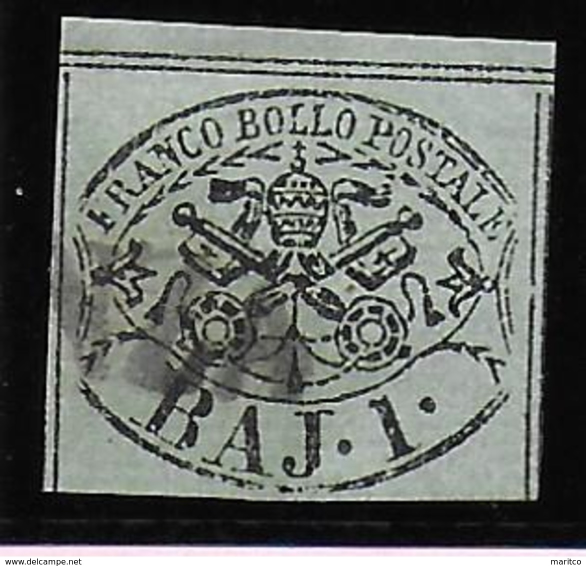 Italian States STATO PONTIFICIO Papal State 1B TYPE 2 VERDE GRIGIASTRO - Papal States