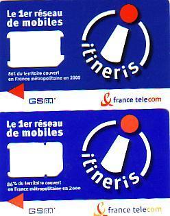 2 Corps Carte GSM ITINERIS 1er Reseau Differentes Superbes - Mobicartes (GSM/SIM)