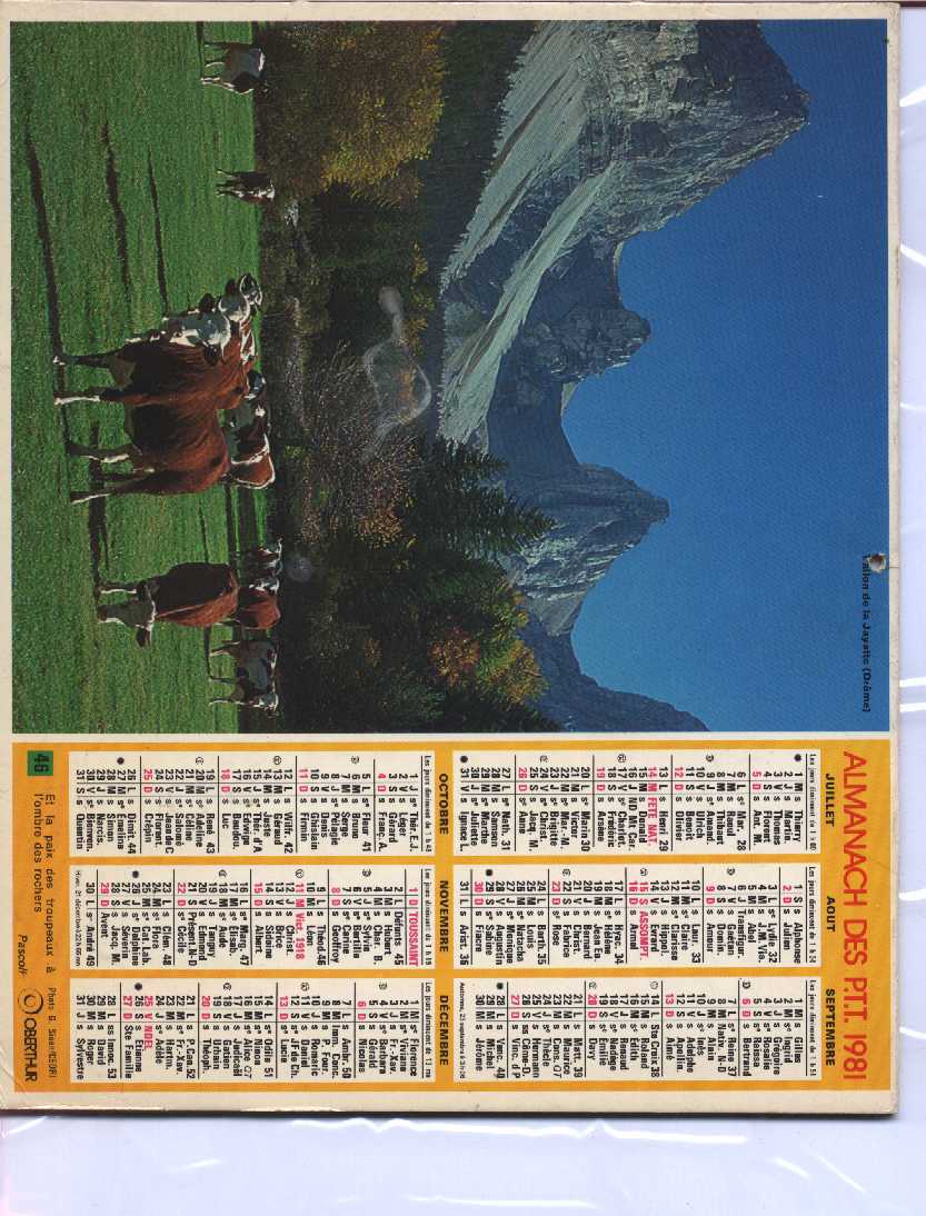 CALENDRIER PTT 1981 OBERTHUR - Grossformat : 1981-90