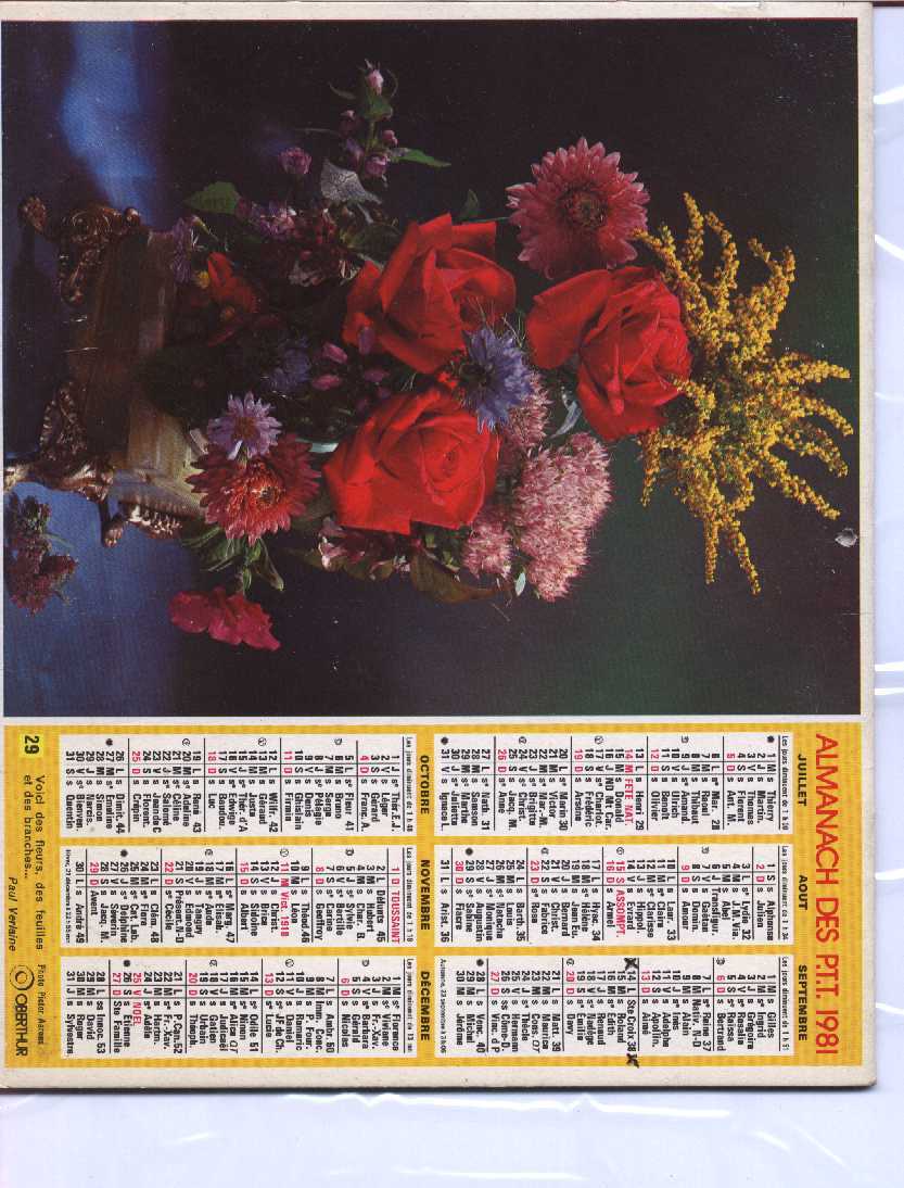 CALENDRIER PTT 1981 OBERTHUR - Grand Format : 1981-90