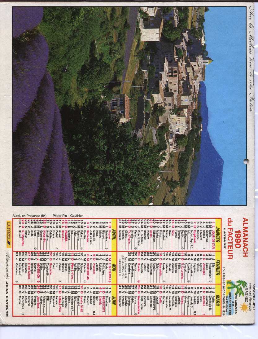 CALENDRIER PTT 1990 LAVIGNE - Grand Format : 1981-90