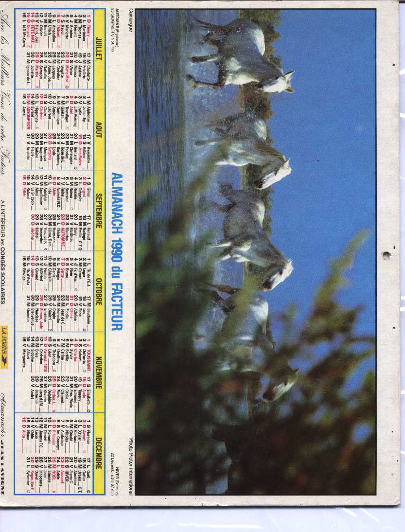 CALENDRIER PTT 1990 LAVIGNE - Grand Format : 1981-90