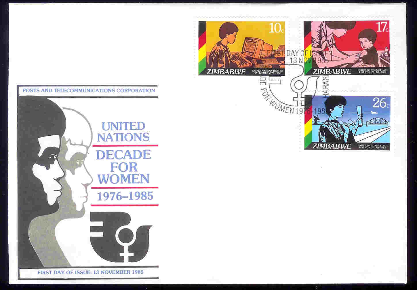 ZIMBABWE 1985 FDC Decade For The Woman 335-7 F688 - Zimbabwe (1980-...)