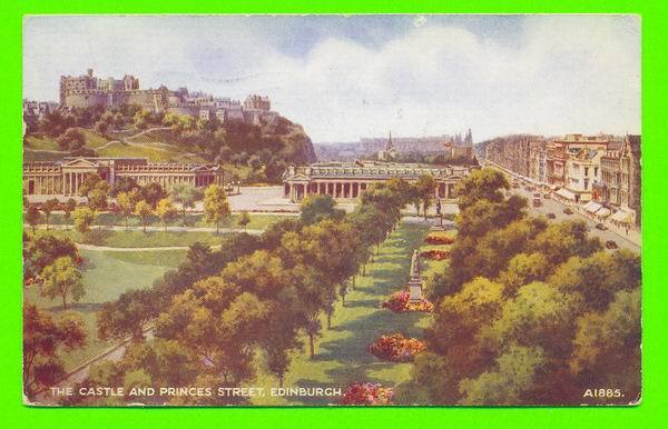 EDINBURGH, SCOTLAND - THE CASTLE AND PRINCES STREET -  ART COLOUR VALENTINE & SONS - - Midlothian/ Edinburgh