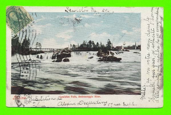 LEWISTON FALLS, MAINE - ANDROSCOGGIN RIVER - MAINE - TRAVEL IN 1905 - UNDIVIDED - - Lewiston