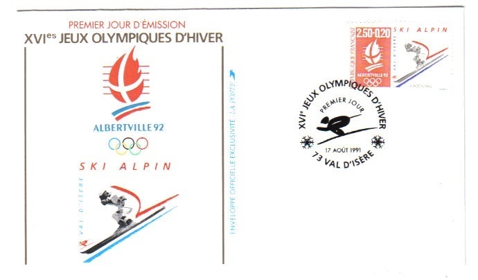 Cachet JO Abertville 1992 - Ski Alpin - Inverno1992: Albertville