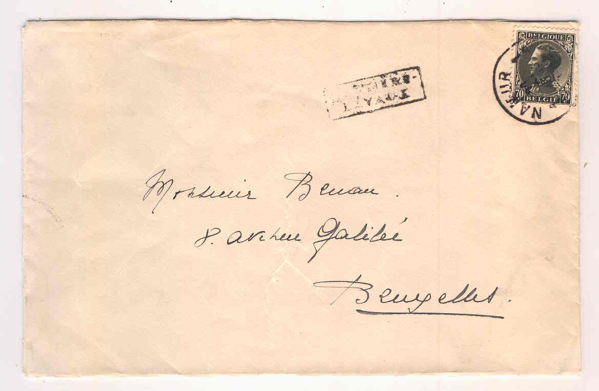 Lettre No 401 NAMUR 1935 Griffe Origine Encadrée HASTIERE LAVAUX Vers BXL  --  3/210 - 1934-1935 Leopold III