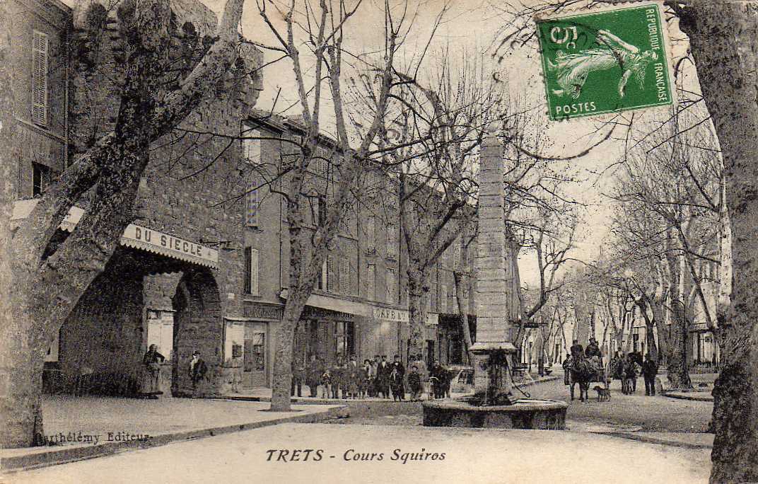 13 TRETS Cours Squiros, Animée, Fontaine, Café, Ed Barthélémy, 1913 - Trets