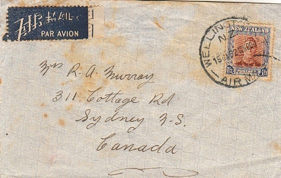 2028. Carta Aerea WELLINGTON (New Zealand) 1952 A Canada - Lettres & Documents