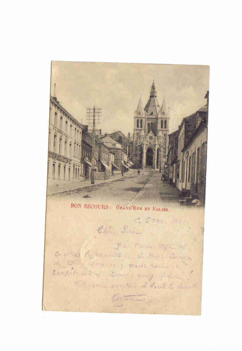 Bonsecours Grand Rue Et Eglise 1901 - Péruwelz