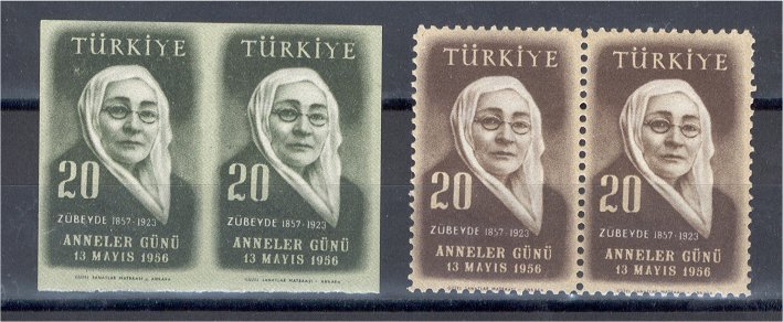 TURKEY 1956 - ATTATURKS MOTHER 20 KURUS IMPERFORATED PAIR NEVER HINGED **! - Neufs
