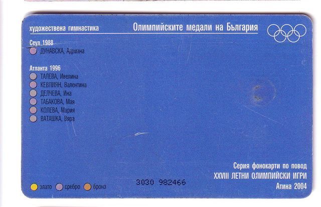 GYMNASTICS Bulgaria Old Rare Chip Card Olympic Games Athens 2004 Gymnastic Gymnastique Gym Gimnasia Gymnastik Ginnastica - Bulgarien