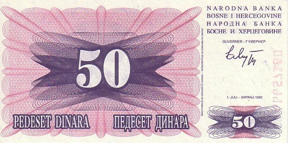 BOSNIE-HERZEGOVINE   50 Dinara   Daté Du 01-07-1992   Pick 12a   ***** BILLET  NEUF ***** - Bosnie-Herzegovine