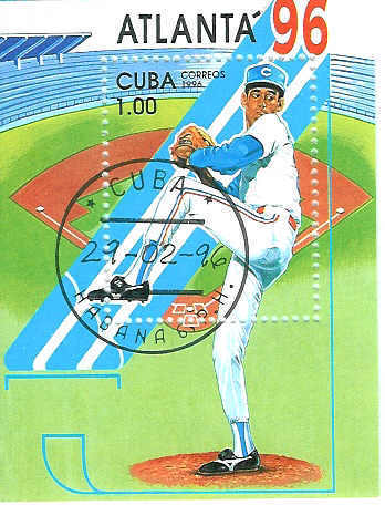 BASE BALL BLOC FEUILLET OBLITERE CUBA J.O ATLANTA 1996 - Baseball