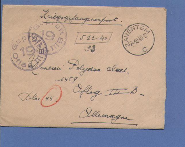 Brief Verzonden Van ZAVENTEM Op 24/10/40 Naar Kriegsgefangenen "Oflag IIIB" + Stempel GEPRUFT 19 OFLAG IIIB - Weltkrieg 1939-45 (Briefe U. Dokumente)