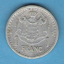 MONACO . 1 FRANC . LOUIS II . 1943 . - 1922-1949 Louis II