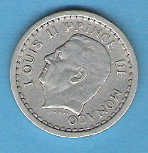 MONACO . 1 FRANC . LOUIS II . 1943 . - 1922-1949 Louis II