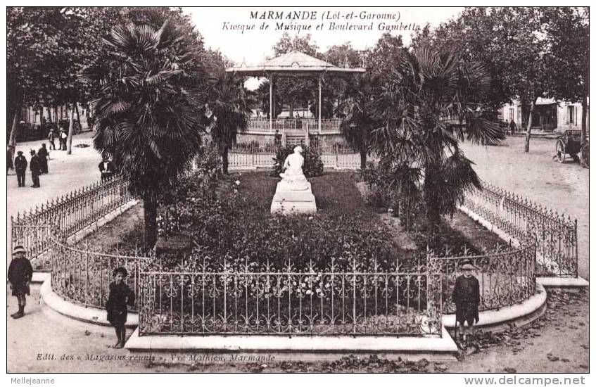 Cpa Marmande (47, Lot Et Garonne) Kiosque De Musique Et Bd Gambetta , Animée. - Marmande