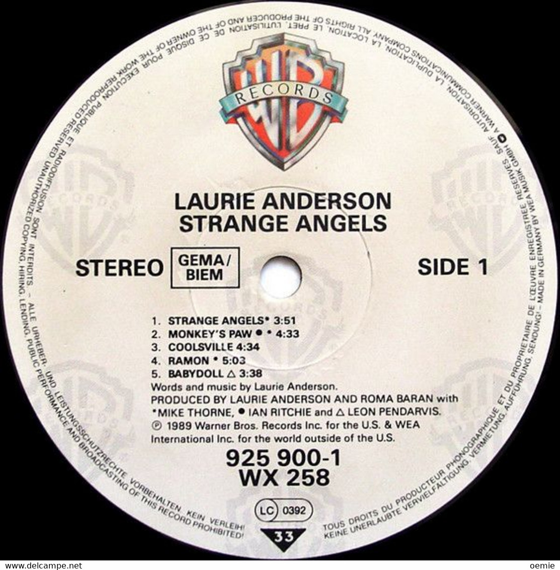 LAURIE ANDERSON / STRANGE ANGELS - Otros - Canción Inglesa