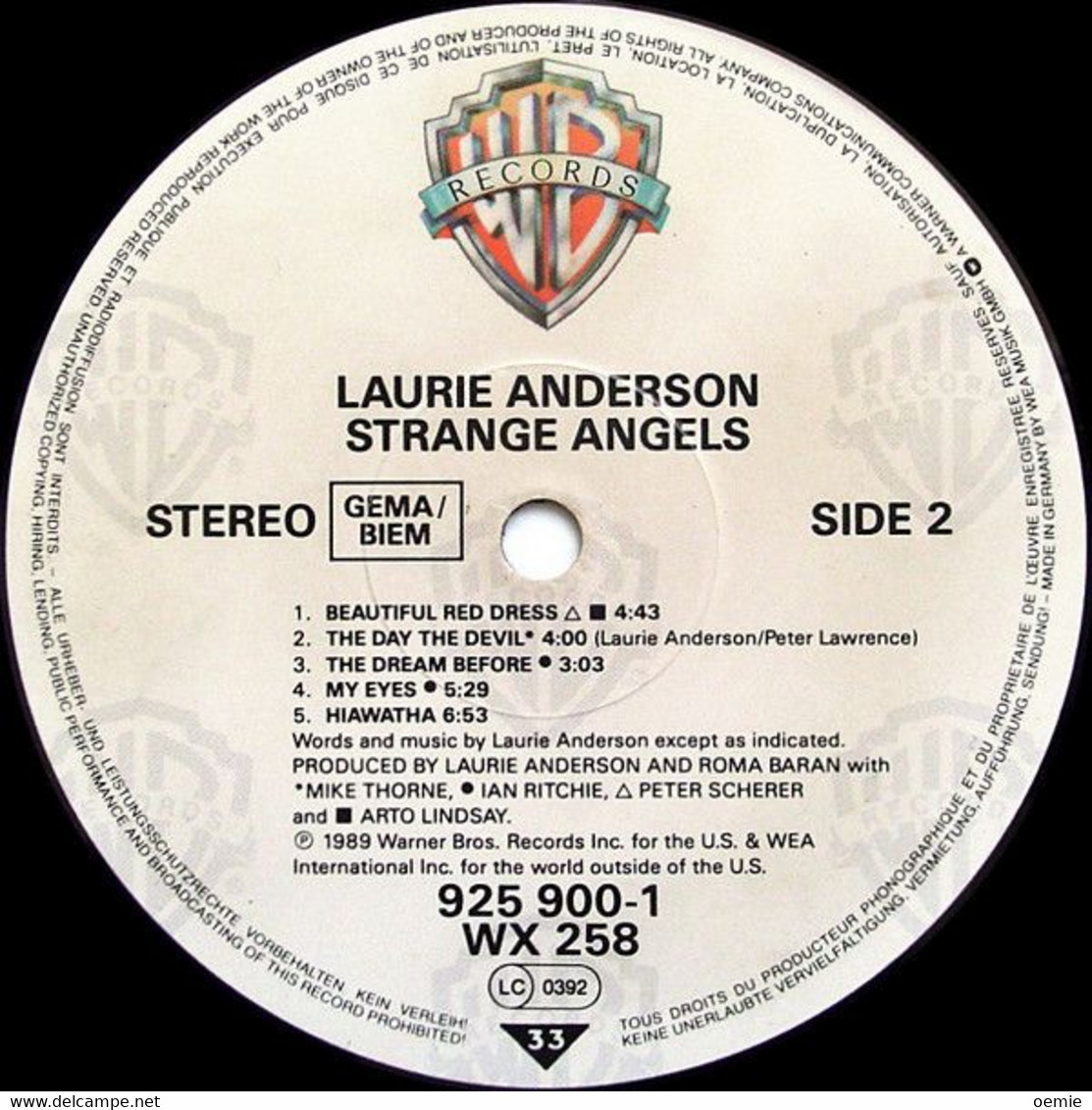 LAURIE ANDERSON / STRANGE ANGELS - Otros - Canción Inglesa