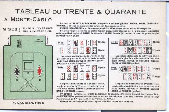 TRENTE ET QUARANTE  CPA - Spielkarten