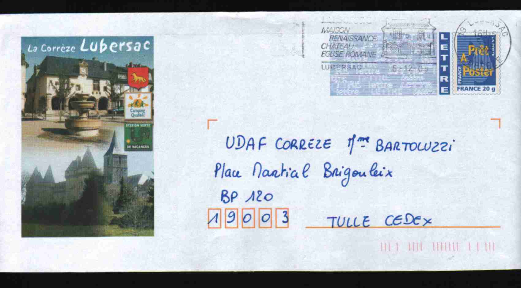 Entier Postal PAP Local Personnalisé Corrèze Lubersac Maison Renaissance Fontaine Station Verte (coq) Loup Blason - Prêts-à-poster:Overprinting/Blue Logo