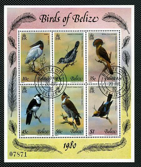 BELIZE Bloc Feuillet 1980 6 Oiseaux Oblitéré 1er Jour - Belize (1973-...)