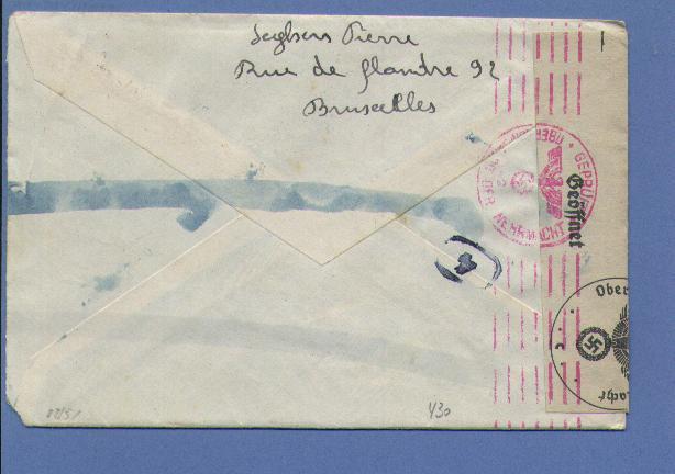 430 Op Brief Met Stempel BRUXELLES, Naar Duitsland Met Censuurstrook En Stempel - 1936-51 Poortman