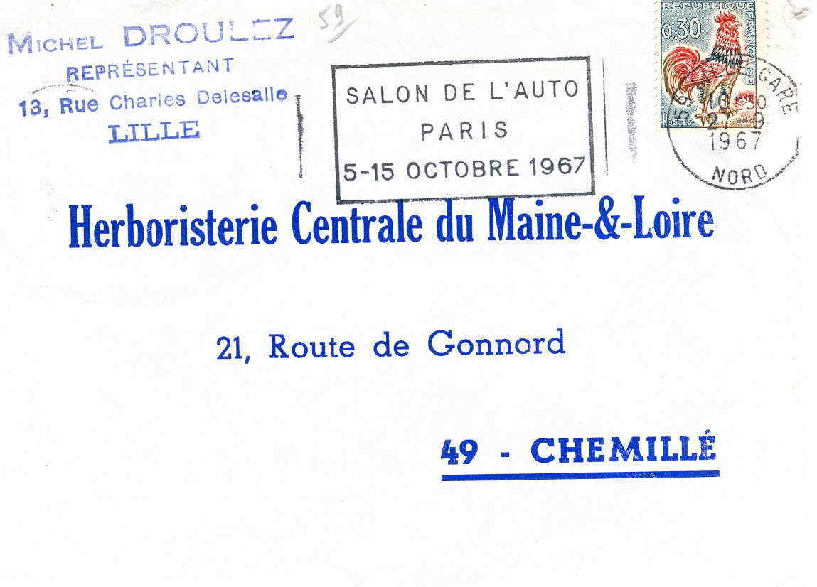AUTOMOBILE  OBLITERATION TEMPORAIRE FRANCE 1967 PARIS SALON DE L AUTO - Auto's