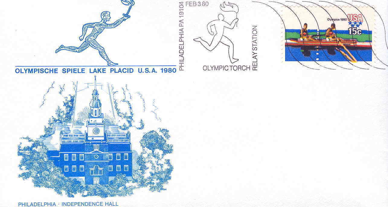 AVIRON USA OBLITERATION TEMPORAIRE JEUX OLYMPIQUES DE 1980 PARCOURS DE LA FLAMME OLYMPIQUE PHILADELPHIE - Canottaggio
