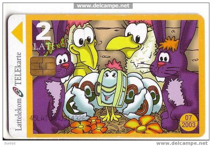 LATVIA USED PHONECARD - 2 Lati " CHICKENS & HARES " - Lettland