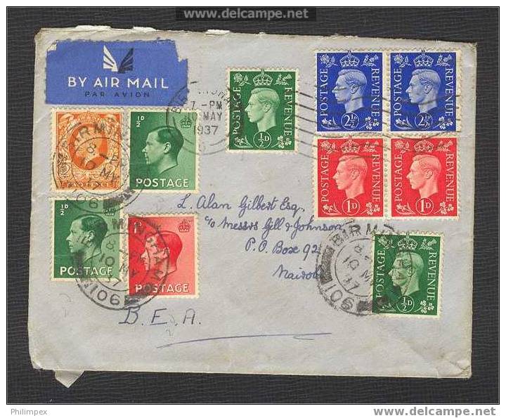 GREAT BRITAIN - RARE FDC GEORGE VI DEFINITIVES FROM 10 MAY 1937  AIRPOST TO Nairobi B.E.A. - ....-1951 Pre Elizabeth II