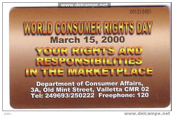 Malta - Malte - World Consumer Rights Day   ( Limited Card ) - Malte