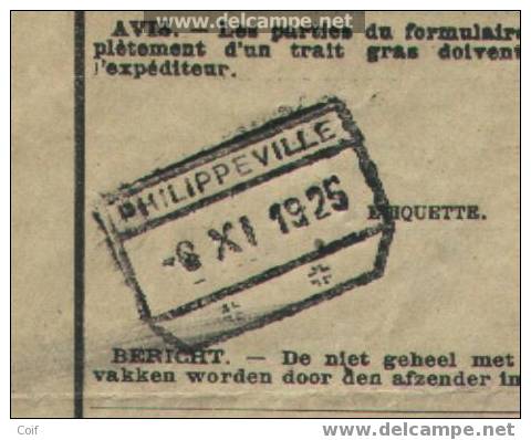 Vrachtbrief / Lettre De Voiture  Met Stempel PHILIPPEVILE Op 6/11/1925 Naar HAREN - Andere & Zonder Classificatie