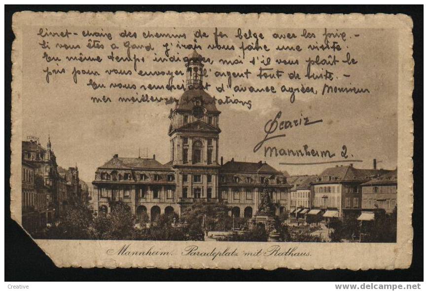 MANNHEIM PARADEPLATZ MIT RATHAUS+ BRIEFMARKE DEUTSCHES REICH 1912 - Mannheim