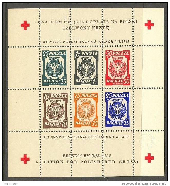 POLAND, SOUVENIR SHEET DACHAU  / RED CROSS 1945 VF UNUSED - Verschlussmarken Der Befreiung